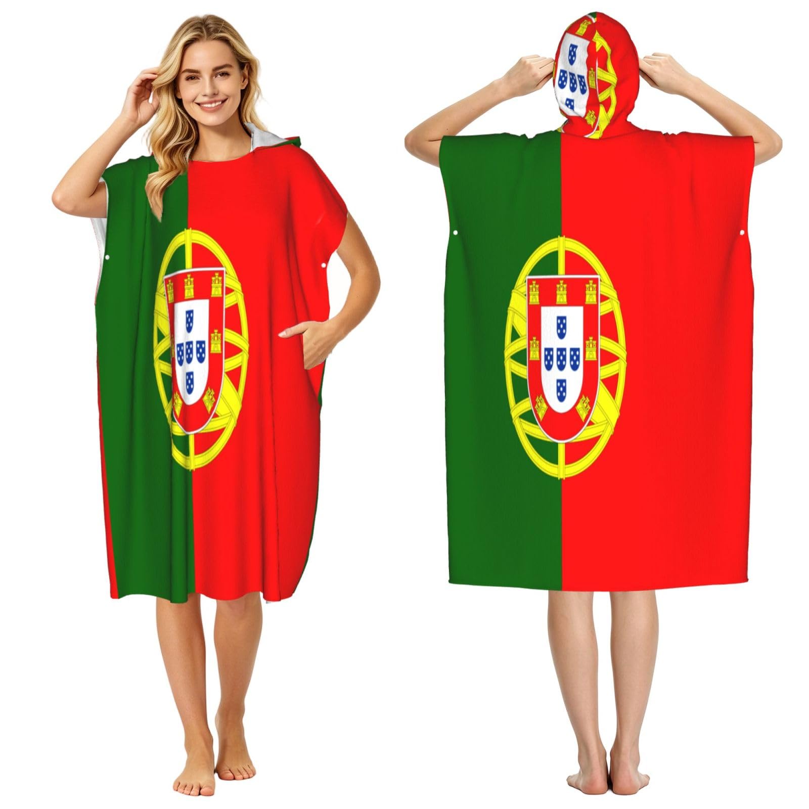 DTHKJNLSF Flag Of Portugal Adult Hooded Beach Poncho Towel