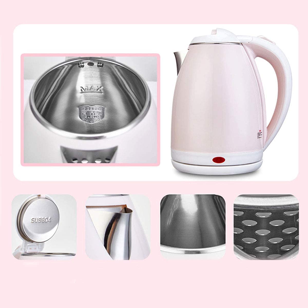 hervidor eléctrico, Hervidor eléctrico con preservación de calor, 1. 7 L, rosa claro