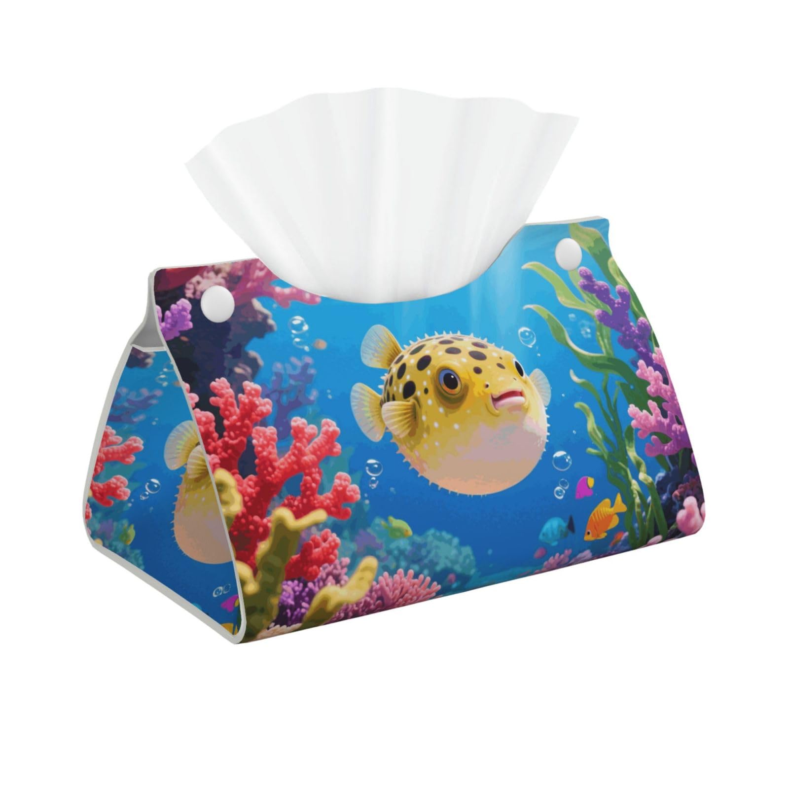 Pu Leather Tissue Box Cover, Fish Rectangle Tissue Case Covers Decorative Tissue Box Holder Waterproof Tissue Holder Organizer for Bathroom Home Office