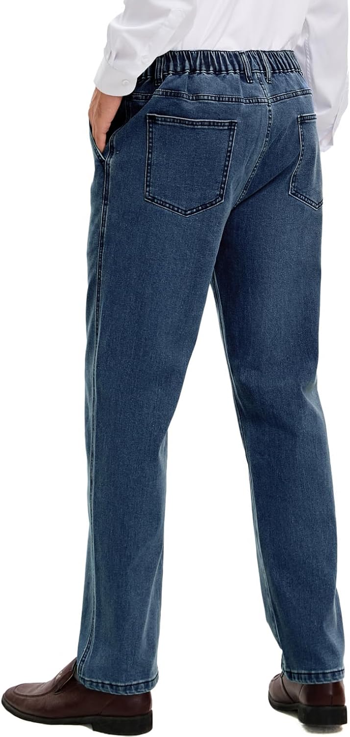 voeeron Mens Elastic Waist Jeans Relaxed Fit Men's Jeans with Elastic Waist with Zipper and Button - Image 4