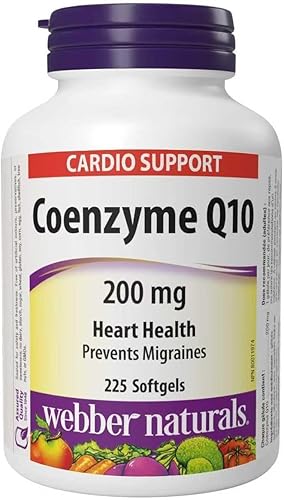 Webber Naturals Coenzyme Q10 (CoQ10) 200 mg, High Potency Antioxidant, Non-GMO, Gluten Free, 225 softgels, for Heart Health and Cellular Energy Production - 225 count (Value Pack)