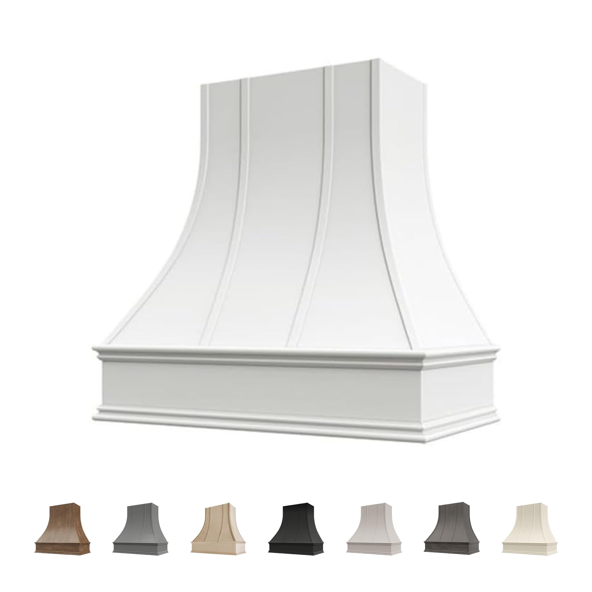 Riley and Higgs curved front white wood hood shell with molding