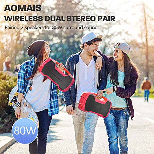 AOMAIS GO Bluetooth Speakers,Waterproof Portable Indoor/Outdoor 40W Wireless Stereo Pairing Booming Bass Speaker,40-Hour Playtime with 10000mAh Power Bank,Durable for Home Party,Camping-2020 New(Red)