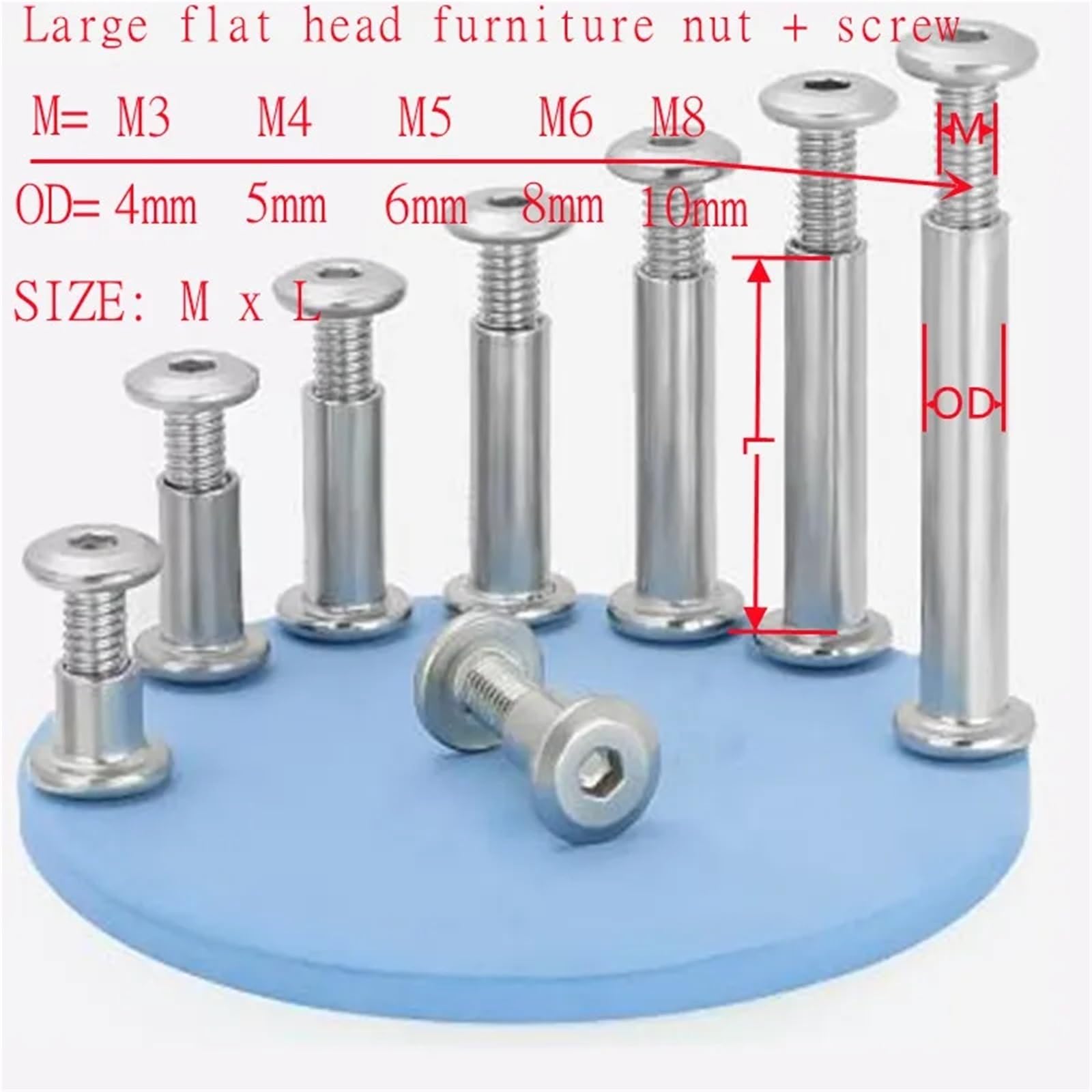 Chicago Screws - 25 tuercas de acero inoxidable M5 304 para muebles con tornillo, tuerca hexagonal plana, clavo combinado de álbum (M5 x 50, 25 piezas)