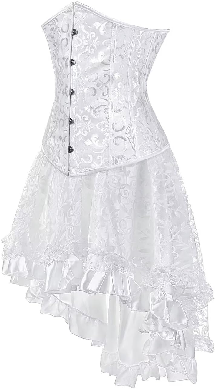 Jutrisujo Corset Dress Top Skirt Set Plus Size Bustier Outfit Lingerie Lace up Gothic Medieval Women Bride Wedding