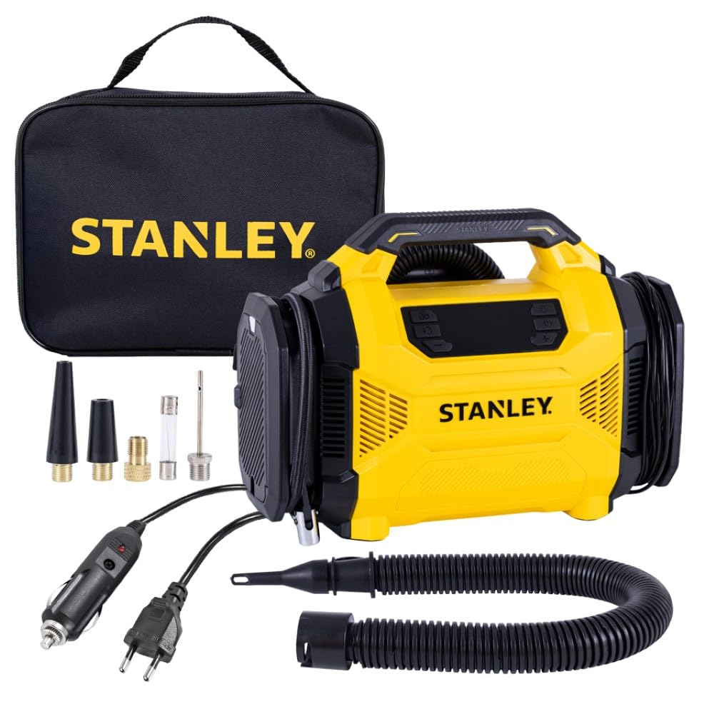 Stanley SXIF3501 Dijital Lastik Şişirme Pompası, 12V/220V, 150 PSI, LED Lambalı, Siyah