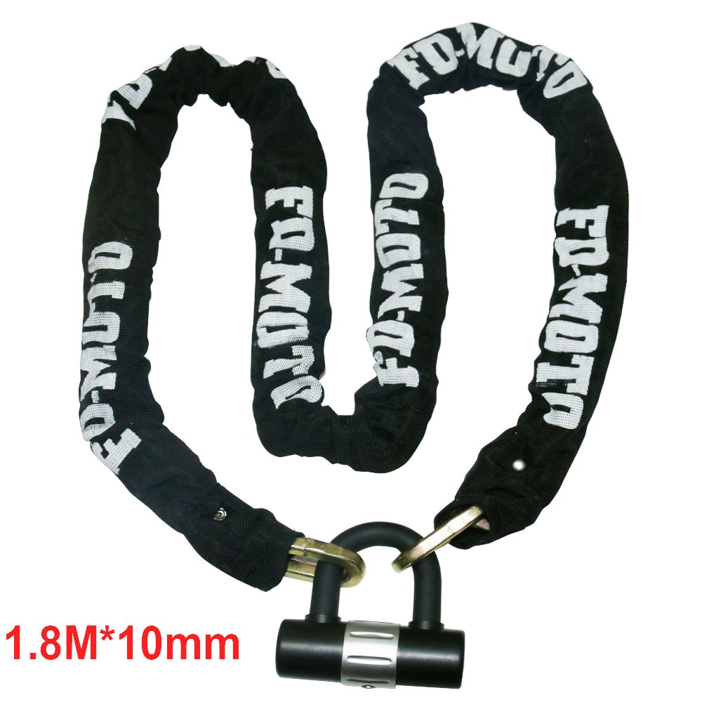 FD-MOTO φ10MM/1,8M Longue Antivol de Chaîne + 110dB Alarme Bloque Disque Cadenas Moto pour Vélo Bicyclette Moto Scooter