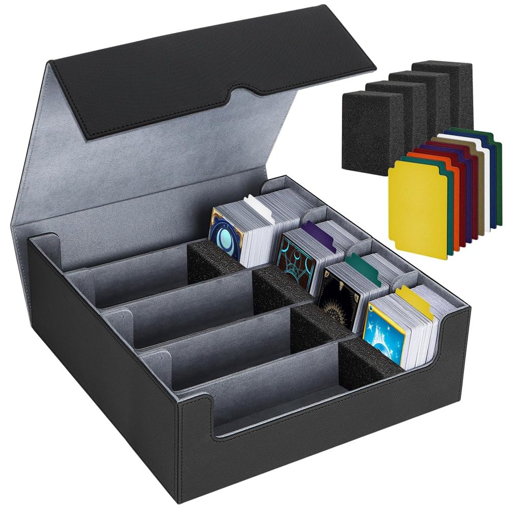 Vjsujehgy Trading Card Storage Box,4 Rows Card Deck Case,Magnetic Closure Card Box for Game Cards Black&Gray