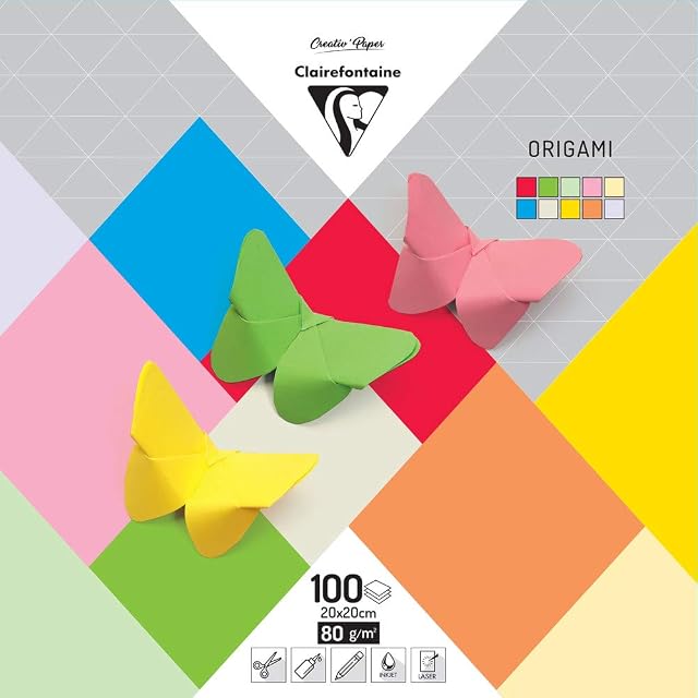 Clairefontaine Origami Paper, 20x20cm, Assorted Colours, 20 x 20 cm