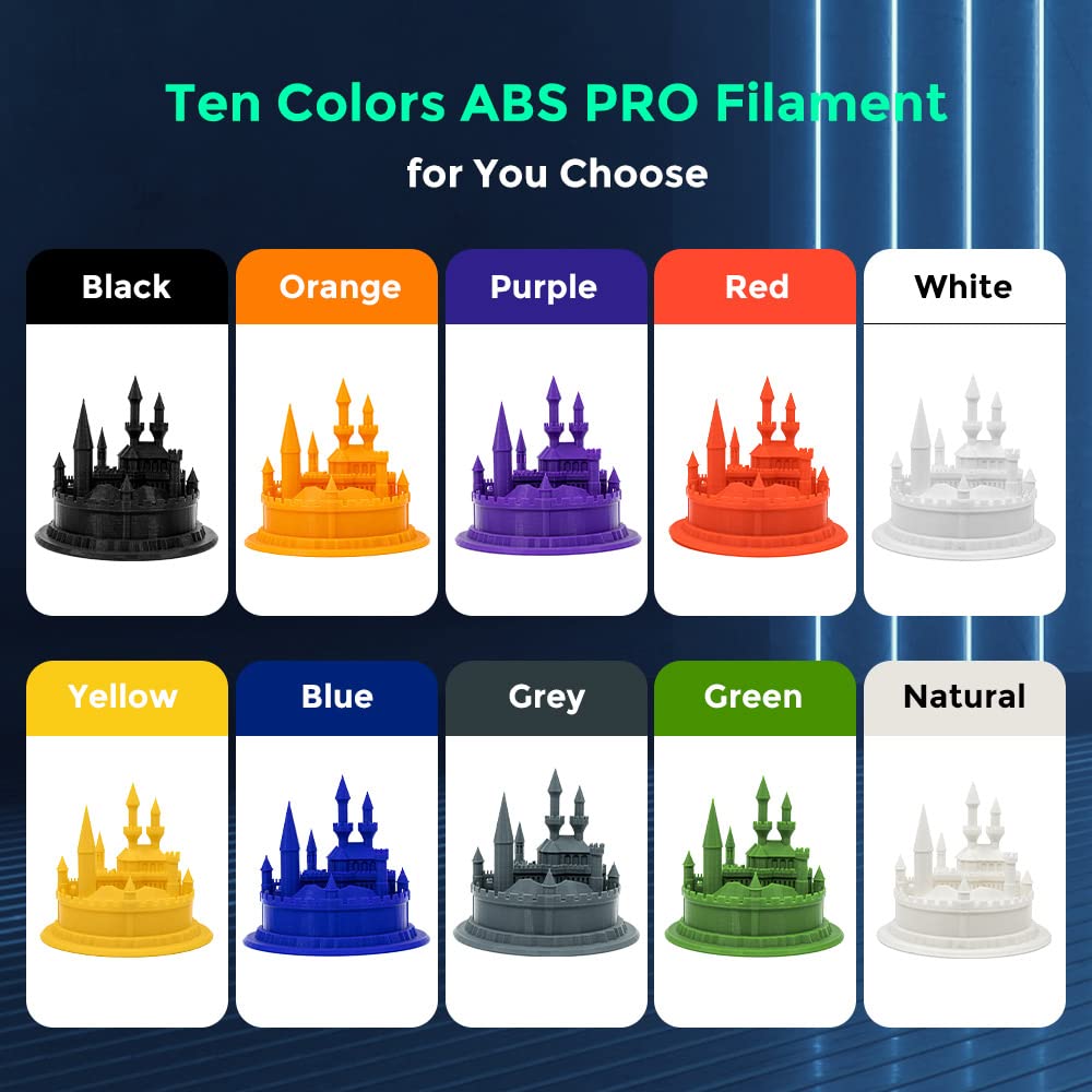 FLASHFORGE ABS PRO Filament pour imprimante 3D, filaments résistants à la chaleur, bobine de 1kg (2.2lbs), précision dimensionnelle +/- 0.02 mm, consommables ABS solides et durables (Noir)