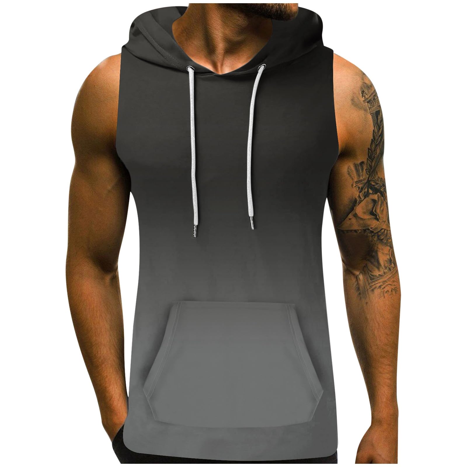 Felpa con Cappuccio da Allenamento da Uomo Canotte Allenamento Atletico Bodybuilding Felpa con Cappuccio Senza Maniche Camicie Maglietta Muscolare