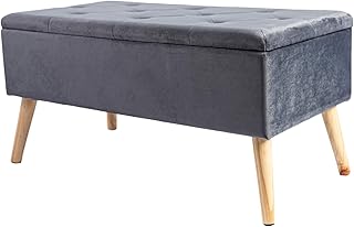Theo&Cleo Hoher Sitzbank,Polsterbank mit Stauraum,Footstool Aufbewahrungsbox,Ottoman,79.5 x 39.5 x 40cm(Grauer Samt)