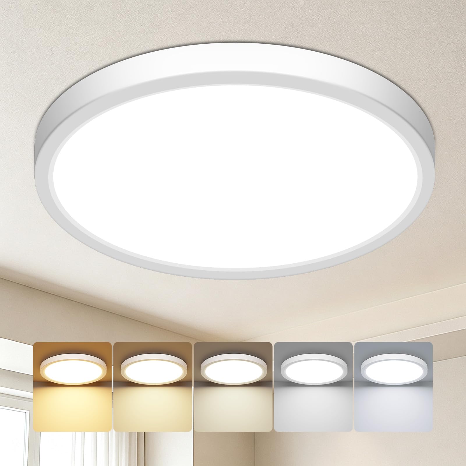 slochi Deckenlampe LED Deckenleuchte Flach, Rund 30cm 5 Farben 3000-6500K | 24W 2800LM Wasserfest Badezimmer Lampe Decke,Ultradünne Deckenlampen Badlampe für Flur Keller Küche Vorzimmer Abstellraum