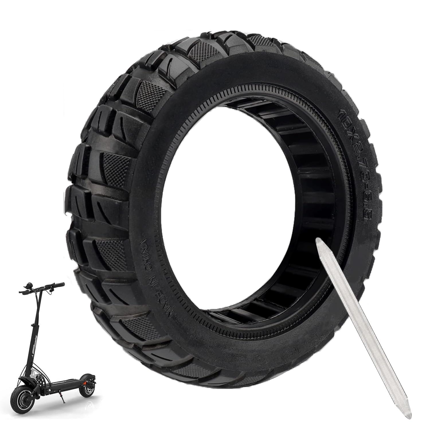10x2.70-6.5 Solid Tire, 10 inch Tires Replacement, 70/65-6.5 Scooter Tubeless Solid Tire, for Emove Cruiser Hover-1 Alpha Evercross H5 Boyueda 5600 Watt Electric Scooter (1 Pack)