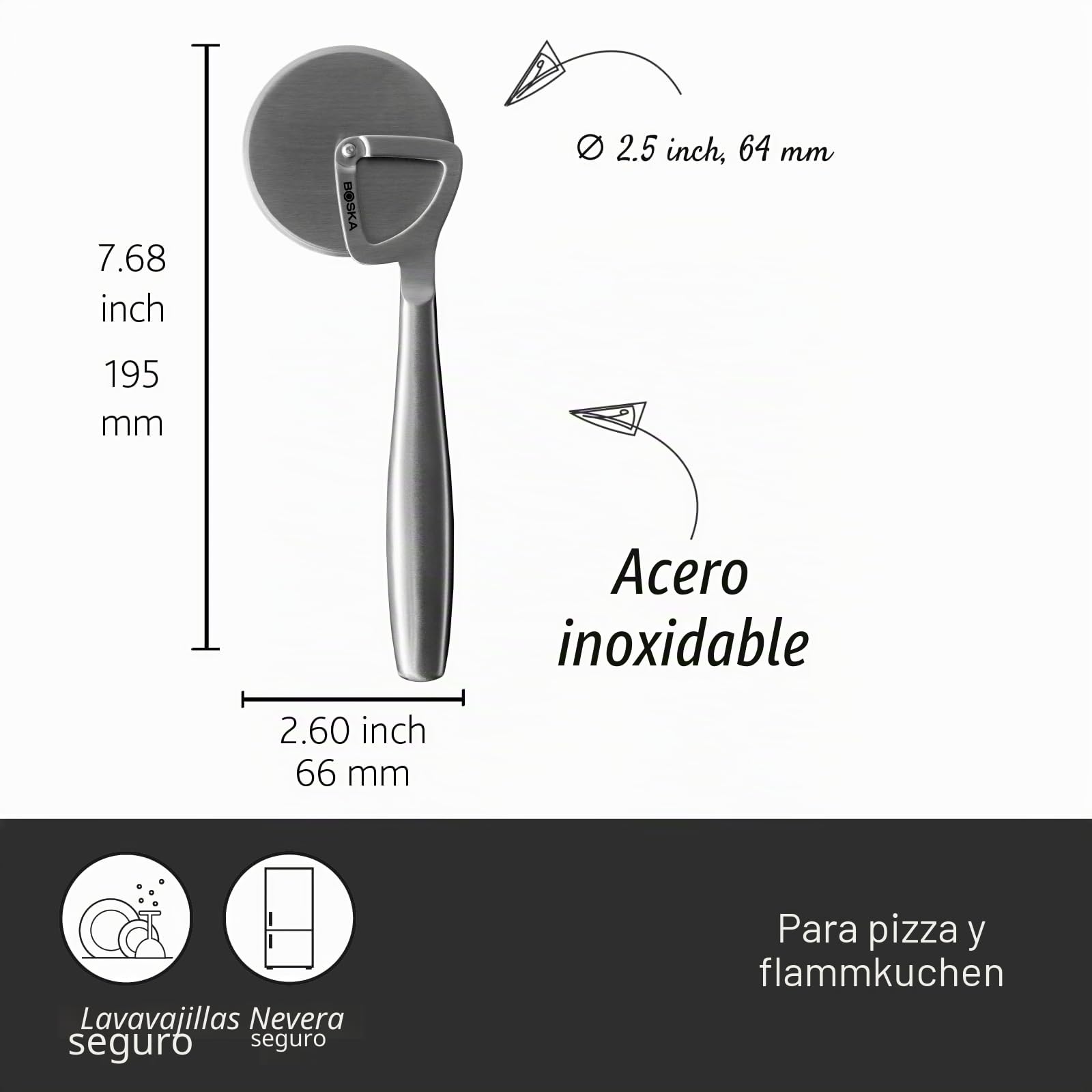 Boska Cortador de Pizza - Copenhagen Cortapizzas - Corta Pizza Professional - Pizza Cutter de Acero Inoxidable – Lavavajillas Seguras – La Plata
