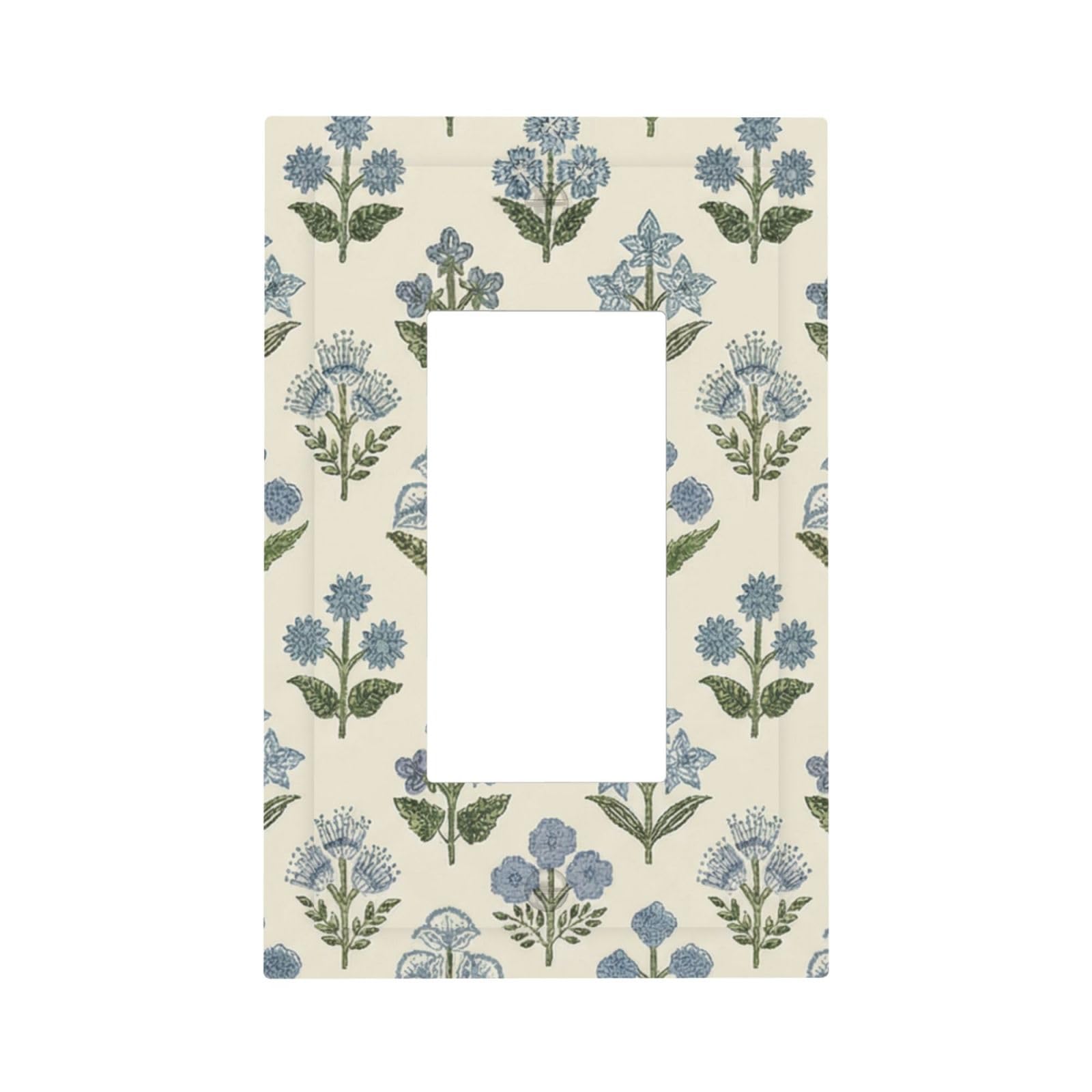 Beige Vintage Blue Floral Boho Flower 1 Gang Outlet Decorator Light Switch Wall Plate Cover Faceplate Decorative Switchplate Rocker/GFCI Outlet Cover