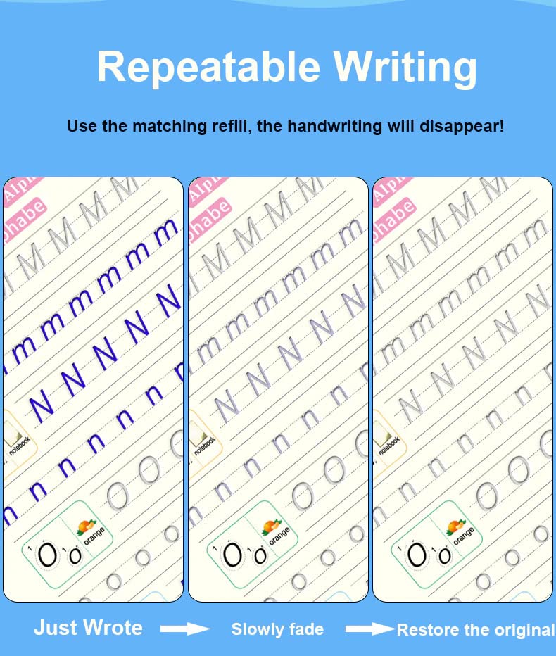 Image of VGRASSP Magic Practice Copybook For Preschoolers, Number & Letter Tracing Book (4 Book + Pen + 10 Refill + Grip)