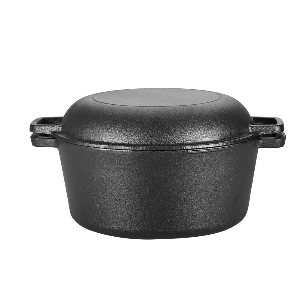 Olla holandesa de hierro fundido Dutch Oven doble con asas, 4,5 litros, cacerola con tapa para camping cocina casera BBQ Bake, 26 x 26 x 12 cm