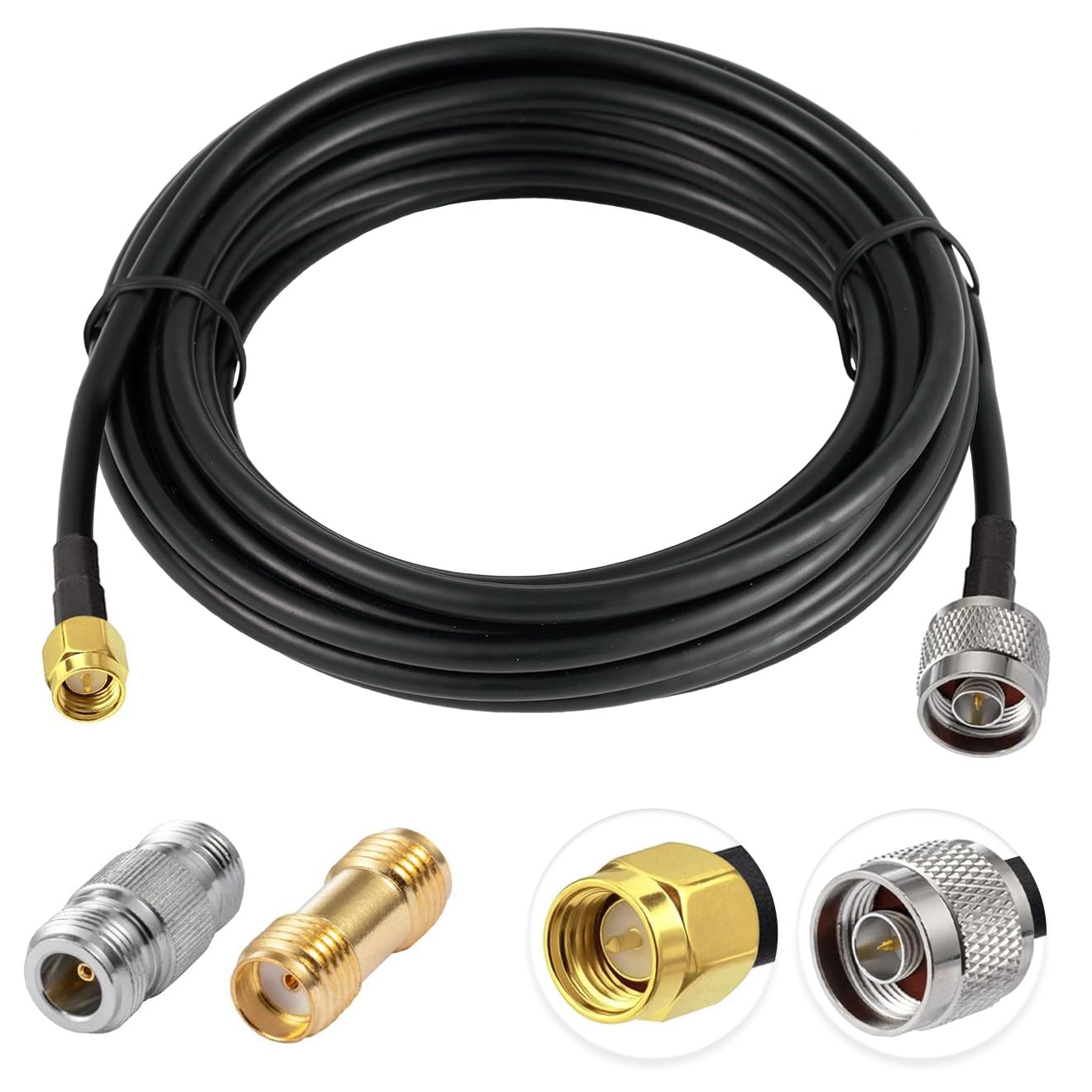 Vecys N to SMA Jumper N Male to SMA Male Low Loss Coaxial Cable RG58 16.4FT/5M + 2PCS Adapters Kit for Antenna Ham Radio