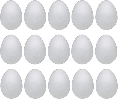 Crafjie Huevos de espuma, 15 huevos de espuma de 3.15 pulgadas (3.1 in), color blanco, suaves para primavera, Pascua, Halloween, Navidad,