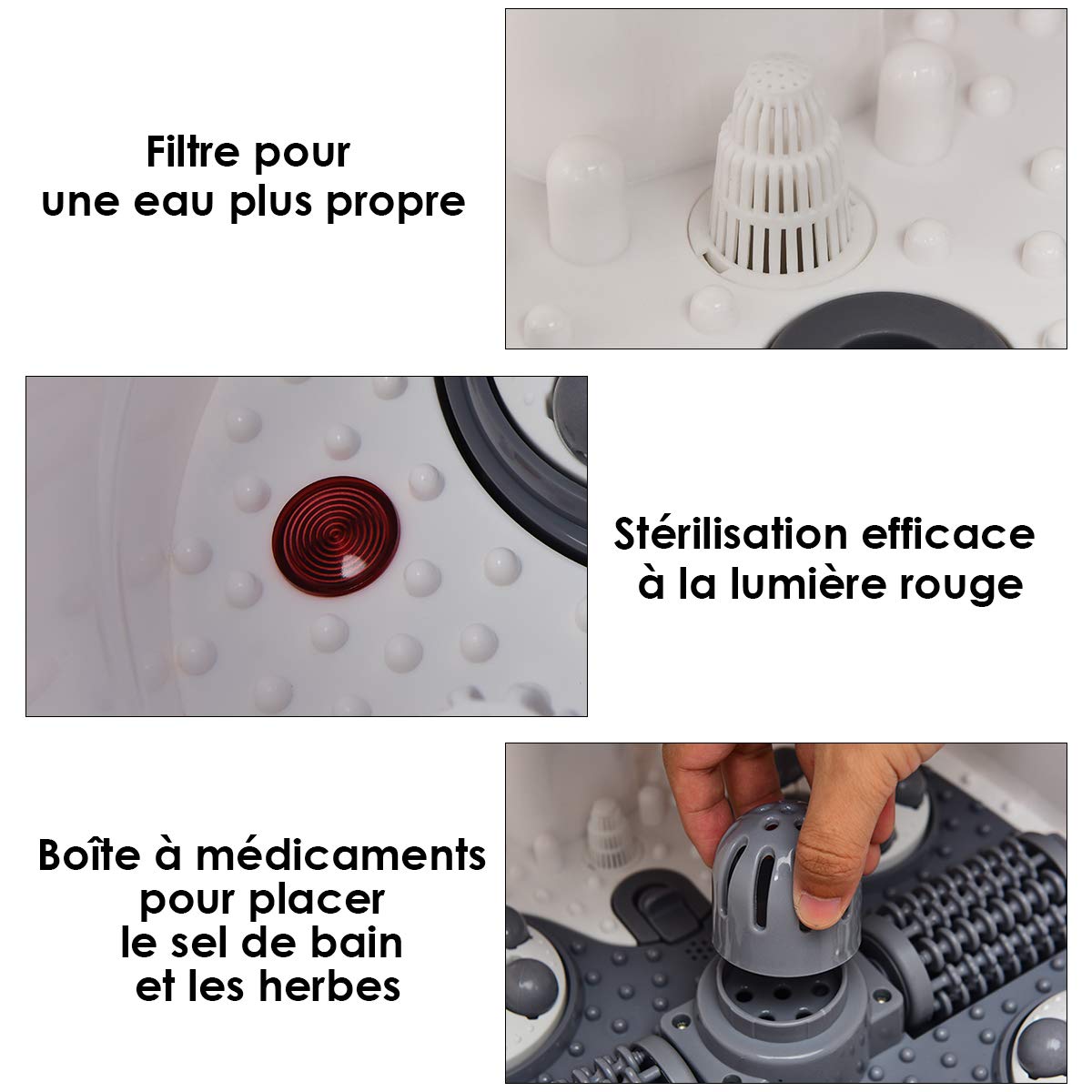 GOPLUS Bain de Pied Massant Chauffant avec Lumière Rouge et Fonction de Douche, Vibrant avec Bulles, Bain de Pieds Électrique avec Température et Temps Ajustable, 6 Rouleaux de Massage, 4 Roues (Gris)
