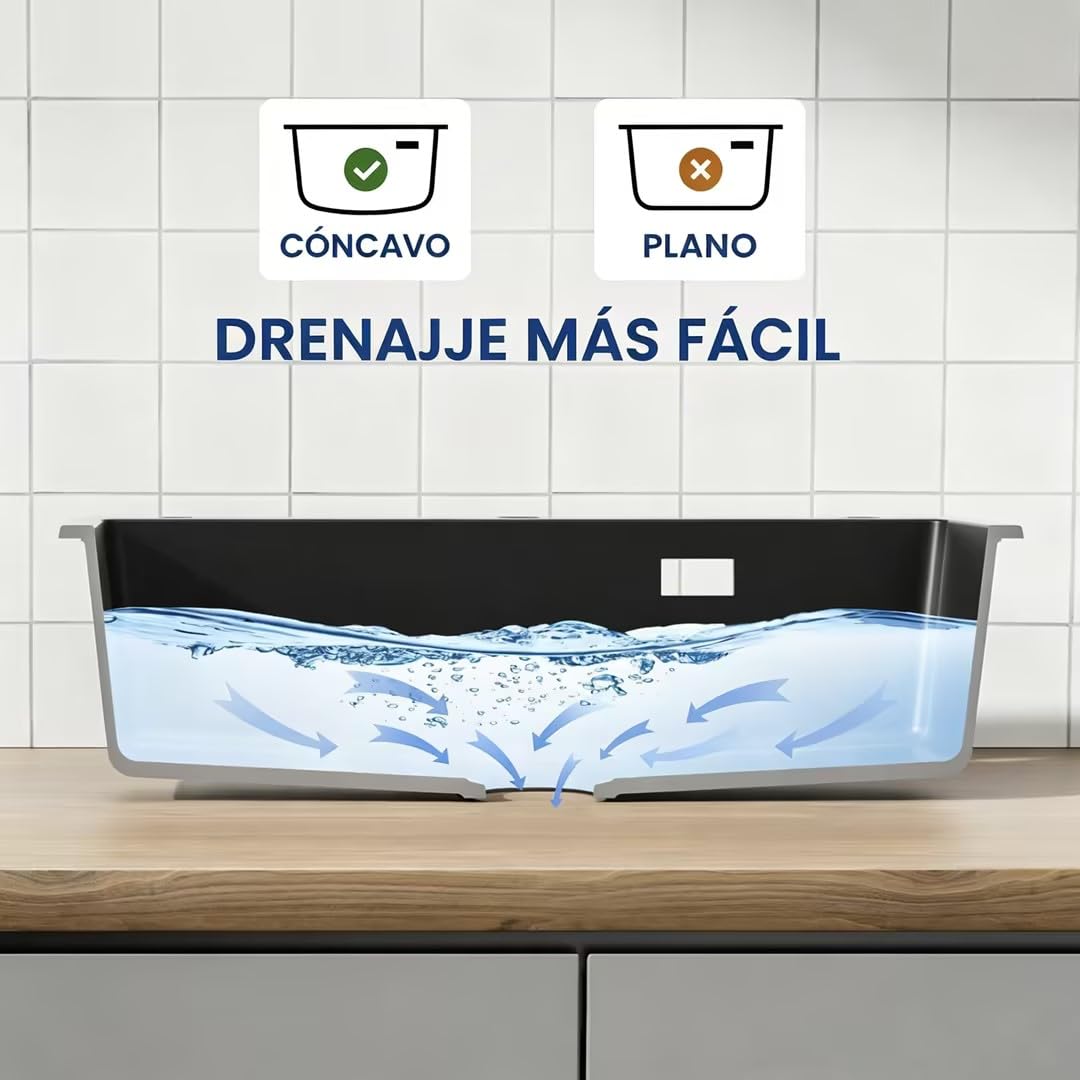 CECIPA Evier Cuisine 1 Bac 70x45x20 cm, Évier En Granit avec Grand Bassin, Lavabo Cuisine Avec Siphon & Trop-Plein, Évier à Encastrer des sous-meubles supérieurs à 80 cm - Noir