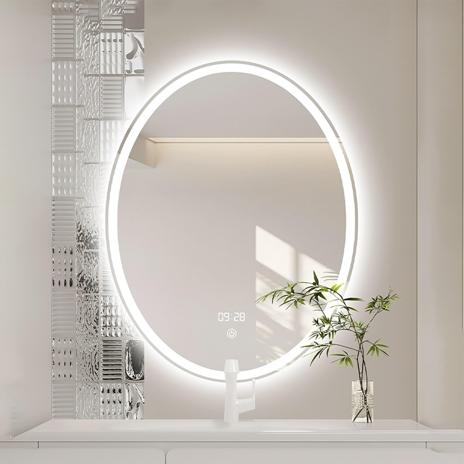 Miroir de maquillage réglable 3 couleurs avec grand éclairage frontal LED et fonction anti-buée