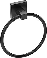 Ruacq Matte Black Towel Ring - Square Base Stainless Steel Wall Mount Hand Towel Holder, Heavy Duty Rustproof Bathroom Accessory