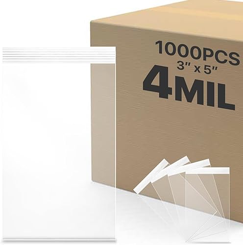 1000 unidades, (3 x 5 pulgadas), bolsa transparente con cierre de cremallera de 4 mil de grosor, bolsas con cremallera, bolsas de plástico de