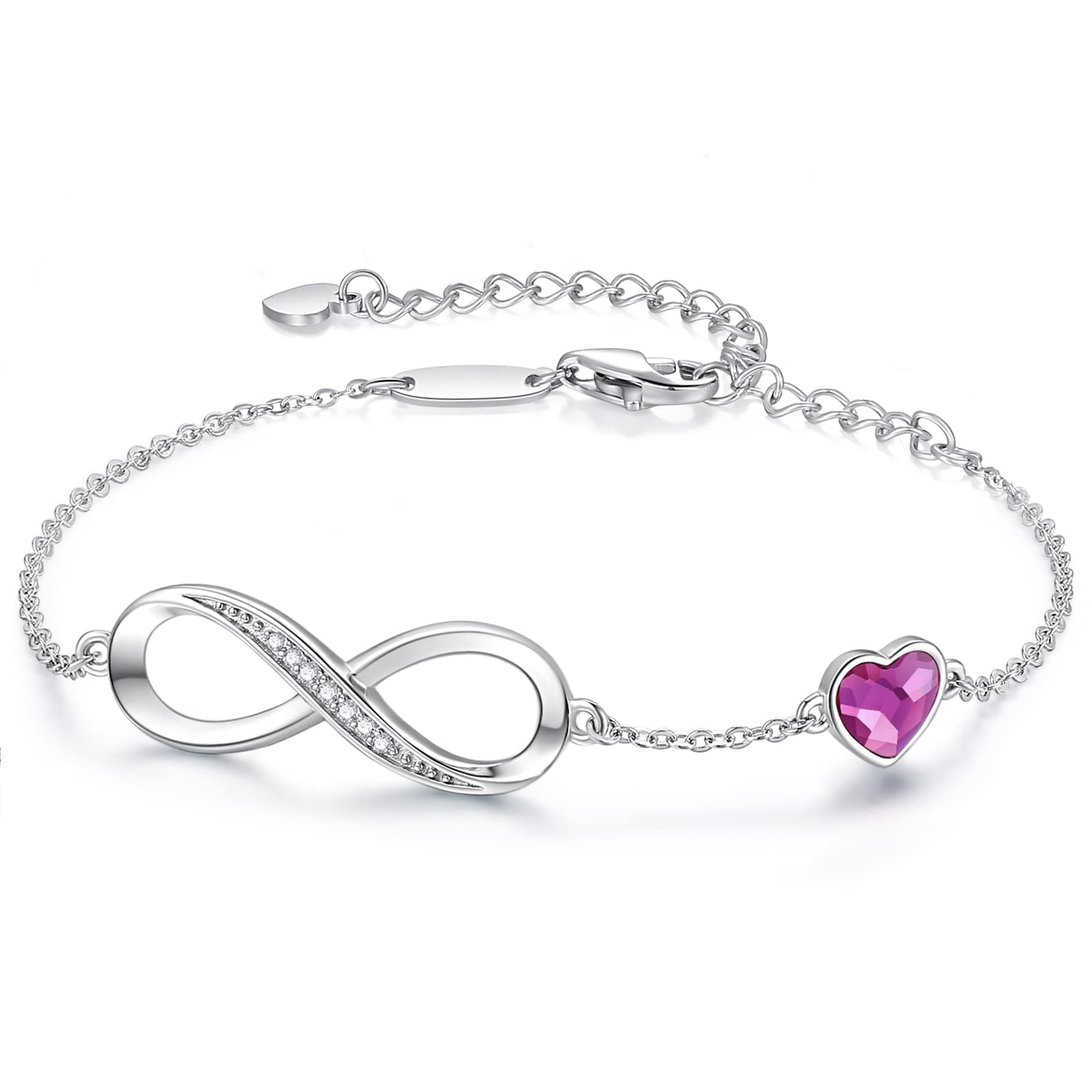 Infinity Armband Damen 925 Sterling Silber Rosegold, Unendlichkeit Herz Armbänder Kristallen Verstellbar Armkette Valentinstag Muttertag Geburtstags Weihnachten Geschenk für Sie Frauen Freundin mama