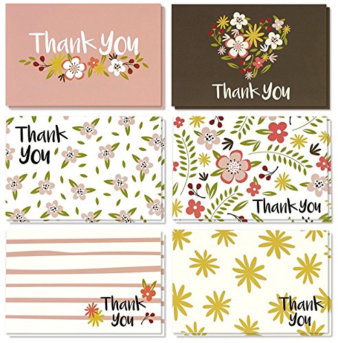 mcyiqihai Thank You Cards Bulk - 48-Pack Thank You Cards, 6 Feminine Floral Designs, Thank You Notes, Envelopes Included, 4 x 6 Inches