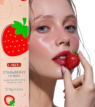 Strawberry Balm Lip Mask Day-Night 0.63oz18g Lip Exfoliator & Moisturizer, Reduces Lips Lines & Lightens Lips, Balm Lip Treatment,Gift