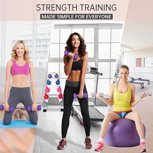 Miniatura 5 de Adjustable Rubber Coated Dumbbell Set with Vertical Storage Rack 5-15 lbs for Home Gym Strength Training