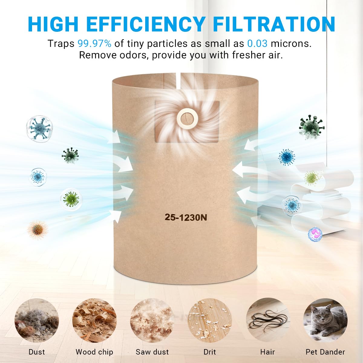 6-Pack 25-1230 Disposable Filter Bags Replacement for Stanley 4-5