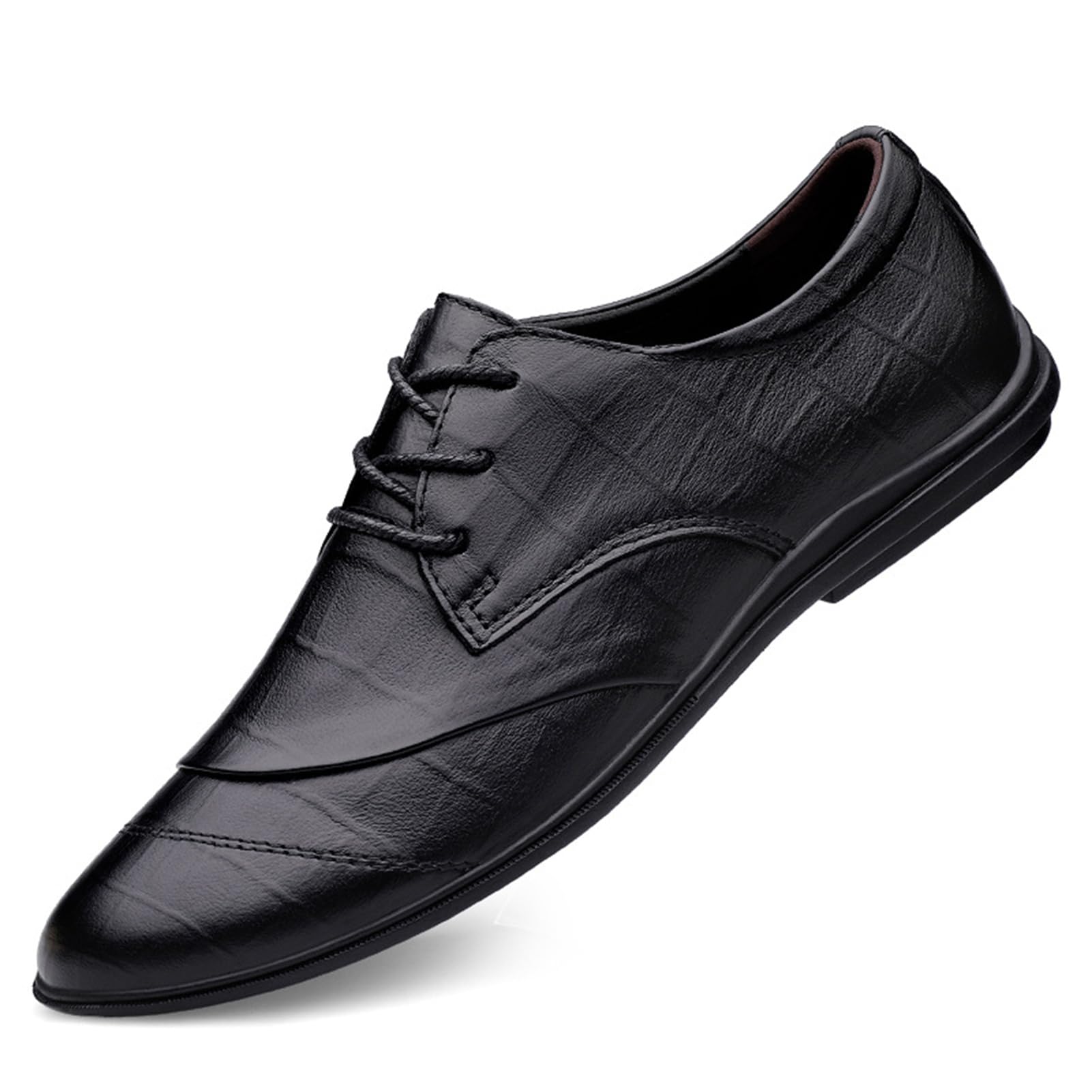 Mens Low Heel Derby Oxfords Shoes for Men Pointed Toe Lace-up Classic Formal Oxfords Leather Dress Shoes for
