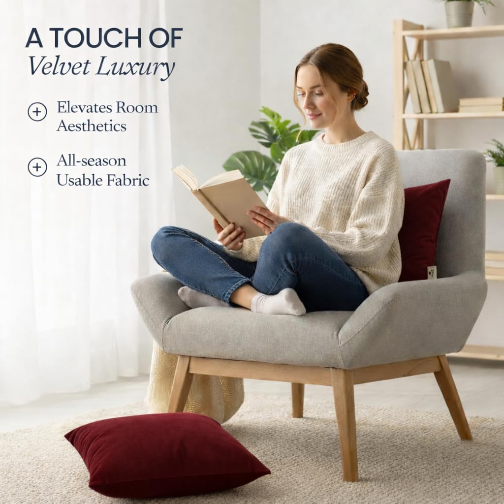 Velvet Pillow Covers 18x18 Set of 2 | Soft Plush Decorative Throw Pillow Cases | Hidden Zipper Home Decor (Wine Red) - Image 5