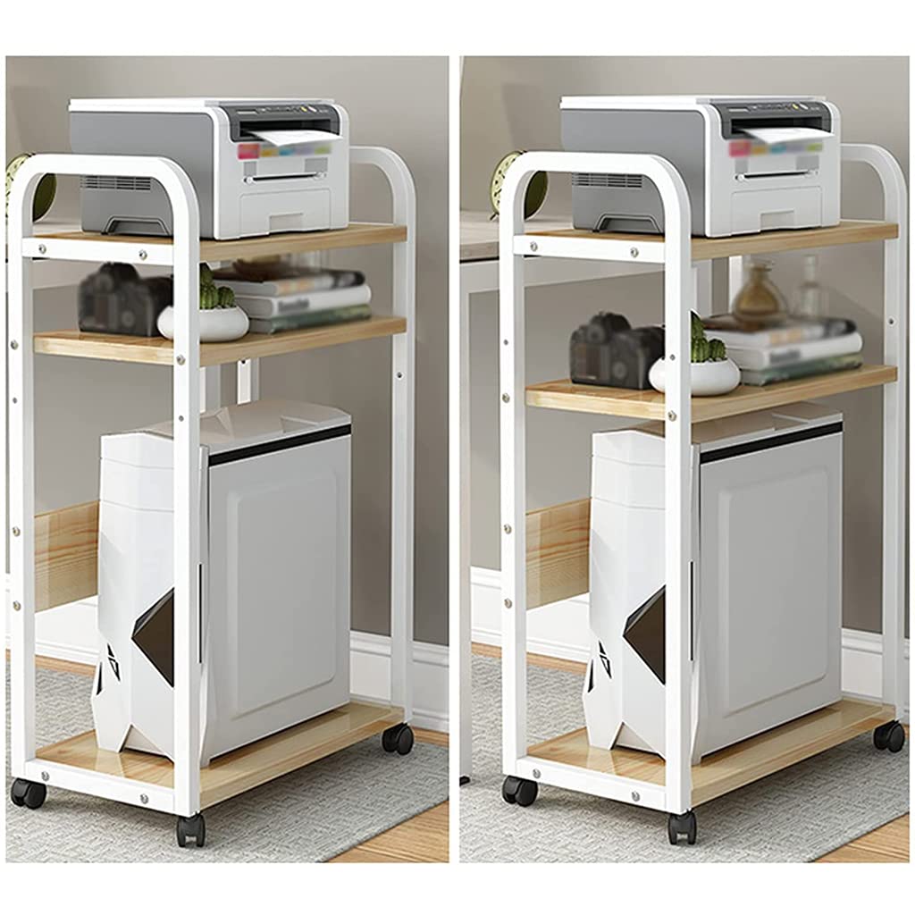 WouND Soporte de Torre de computadora de 3 Niveles Soporte de Carrito de PC Estante de Caja de PC de Madera Maciza con 4 Ruedas giratorias Soporte de Piso de Escritorio de Madera
