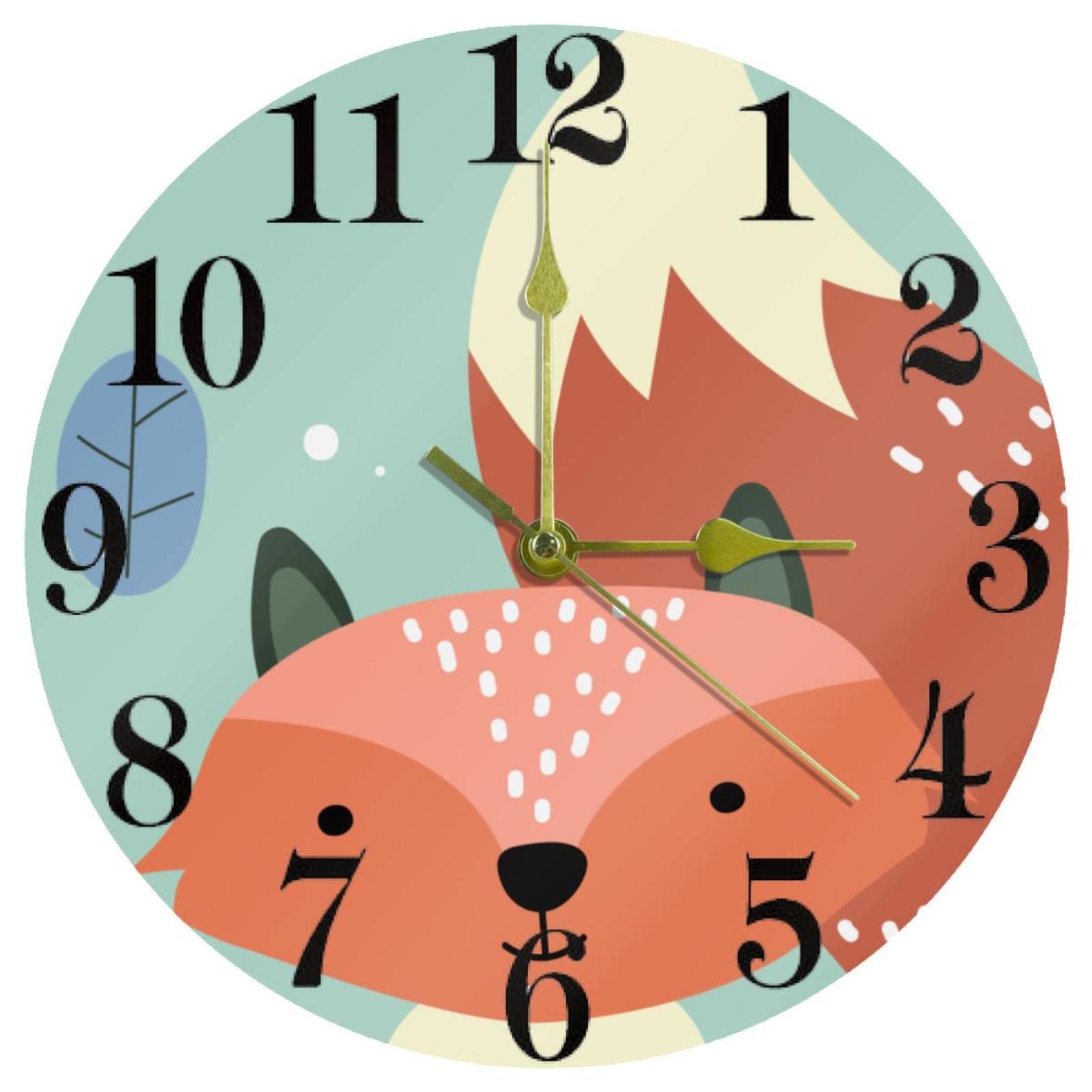 Horloge murale ronde à quartz motif renard d'automne, horloge de bureau et école