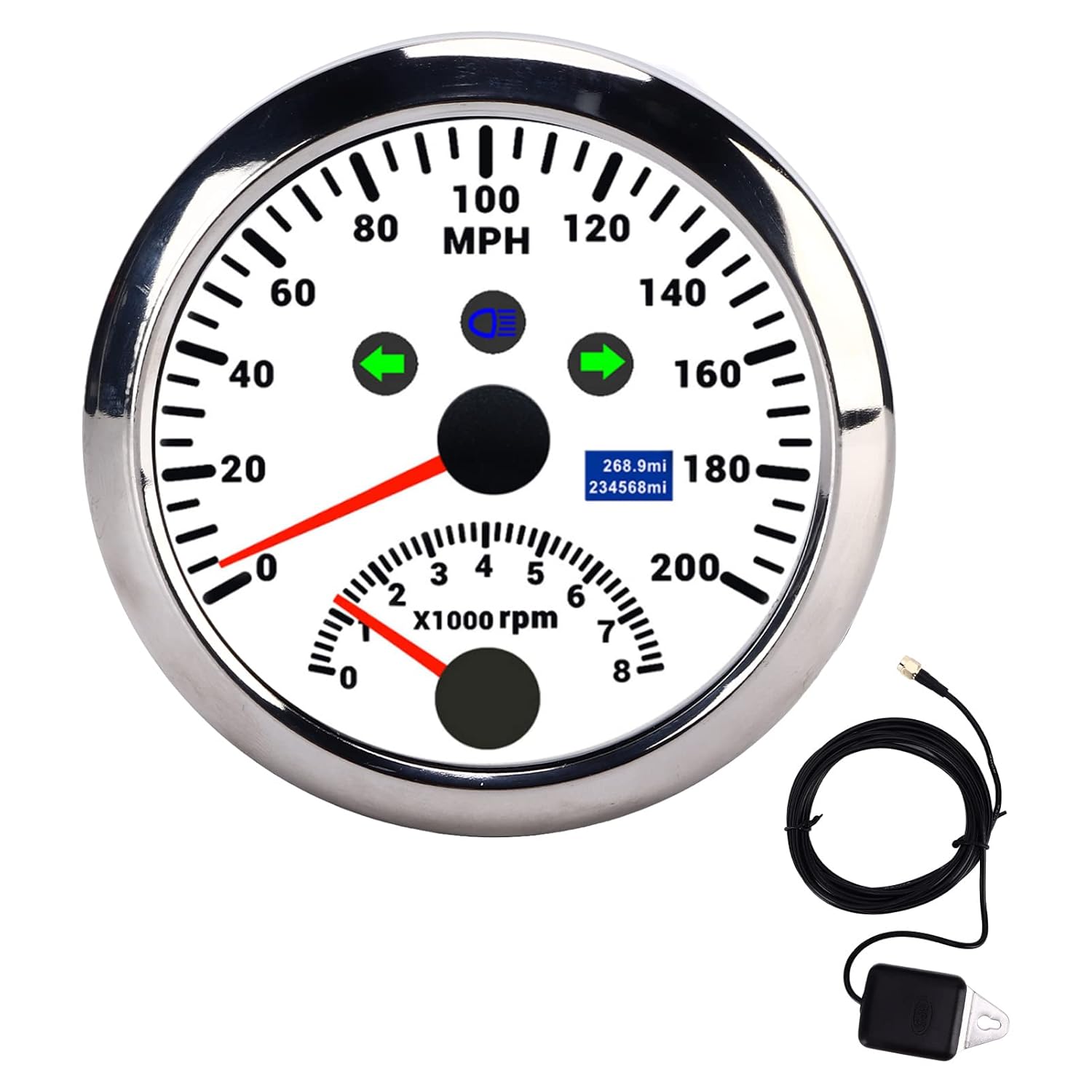 85mm GPS Speedometer and Tachometer Gauge, 0-200MPH Speed, 0-8000rpm RPM with Overspeed Alarm and LCD Backlight - Weatherproof Design, Wide Voltage Range, for Car Boat RV ((White CX8194))