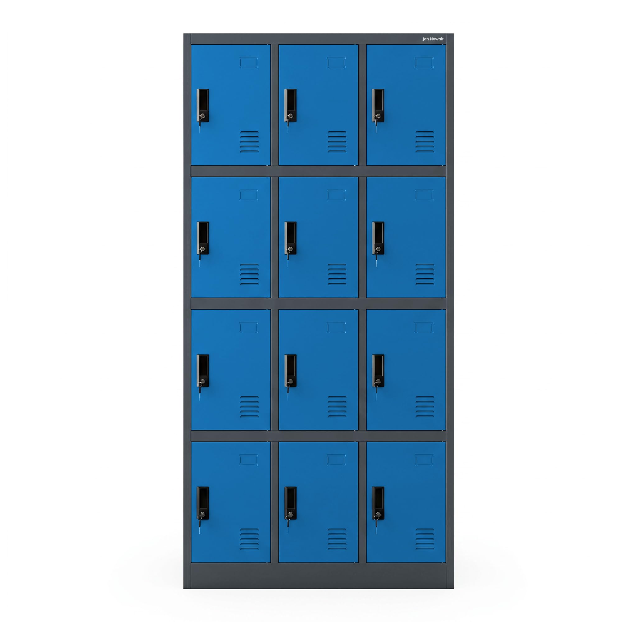 Jan Nowak Armoire à casiers métallique 12 Cases, casier vestiaire collectif verrouillable, Armoire vestiaire Personnel avec Ventilation et Porte étiquette, 185 x 90 x 40 cm