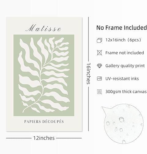 Miniatura 2 de Henri Matisse - Póster de pared de 12 x 16 pulgadas sin marco para decoración de pared, pintura pastel danesa de Henri Matisse, lienzo rosa y azul,