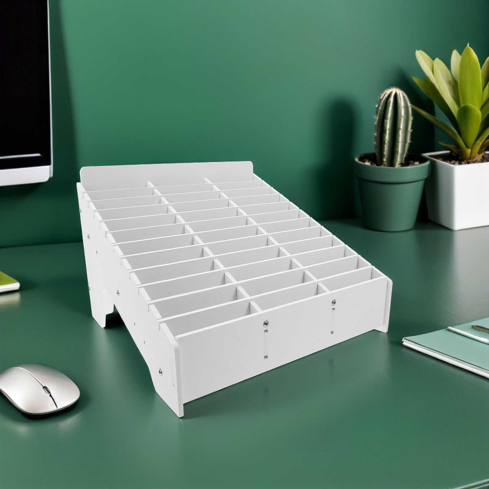 PRETYZOOM Organizador de Teléfono Móvil de Escritorio 36 Ranuras Caja de Almacenamiento de Madera y Plástico Resistente Soporte para Aula Oficina y Sala de Reuniones Gestión de