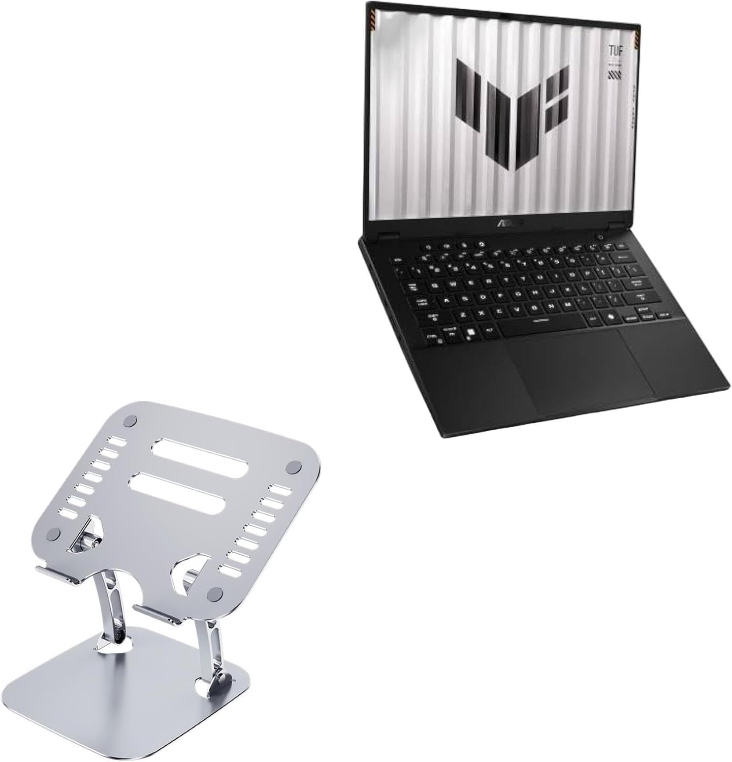 BoxWave Stand and Mount Compatible with ASUS TUF Gaming A14 (2025) Model FA401KM (14 in) - Executive VersaView Laptop Stand, Ergonomic Adjustable Viewing Angle Metallic Riser - Metallic Silver
