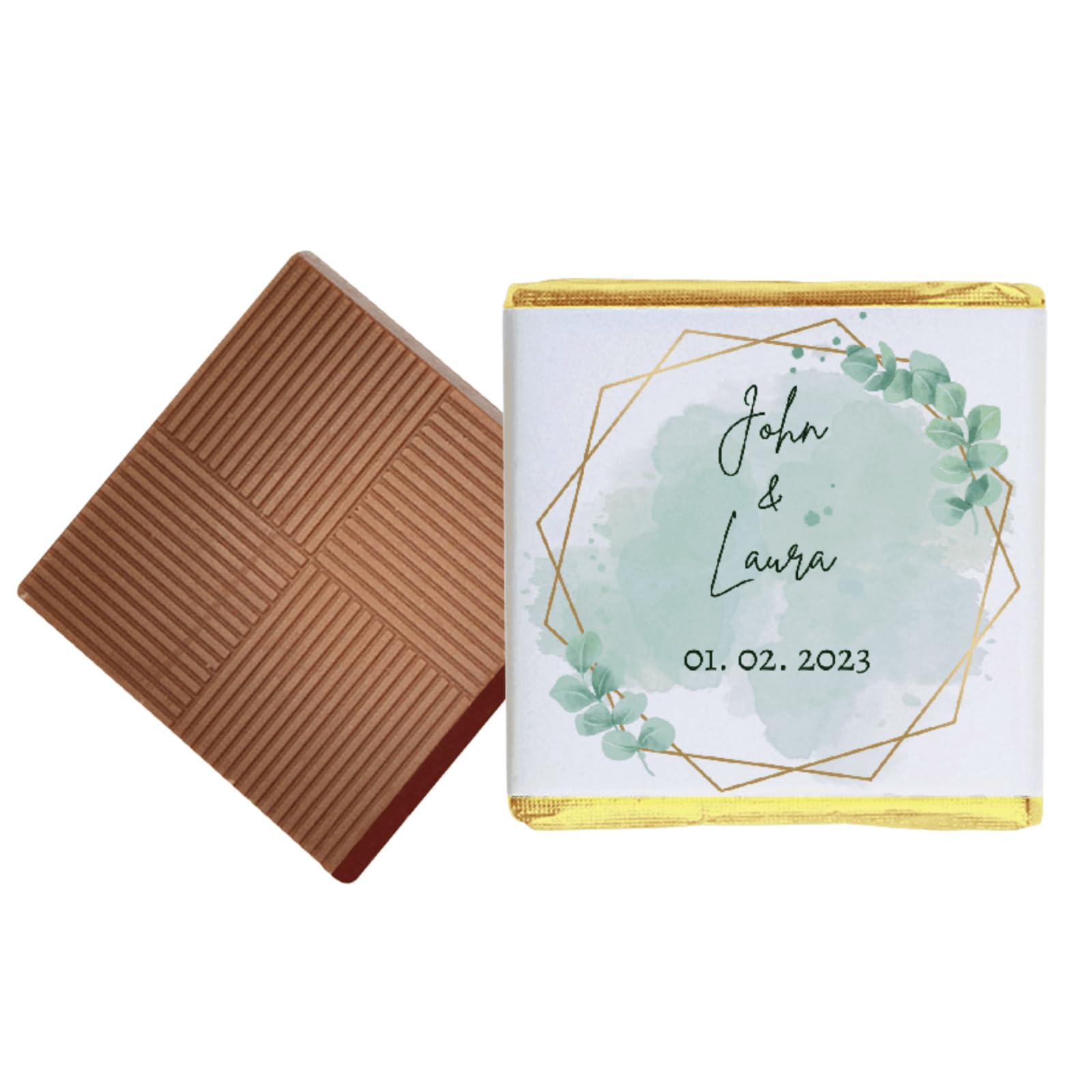 100 Green Leaf Personalised Chocolate Wedding Favours (Milk)