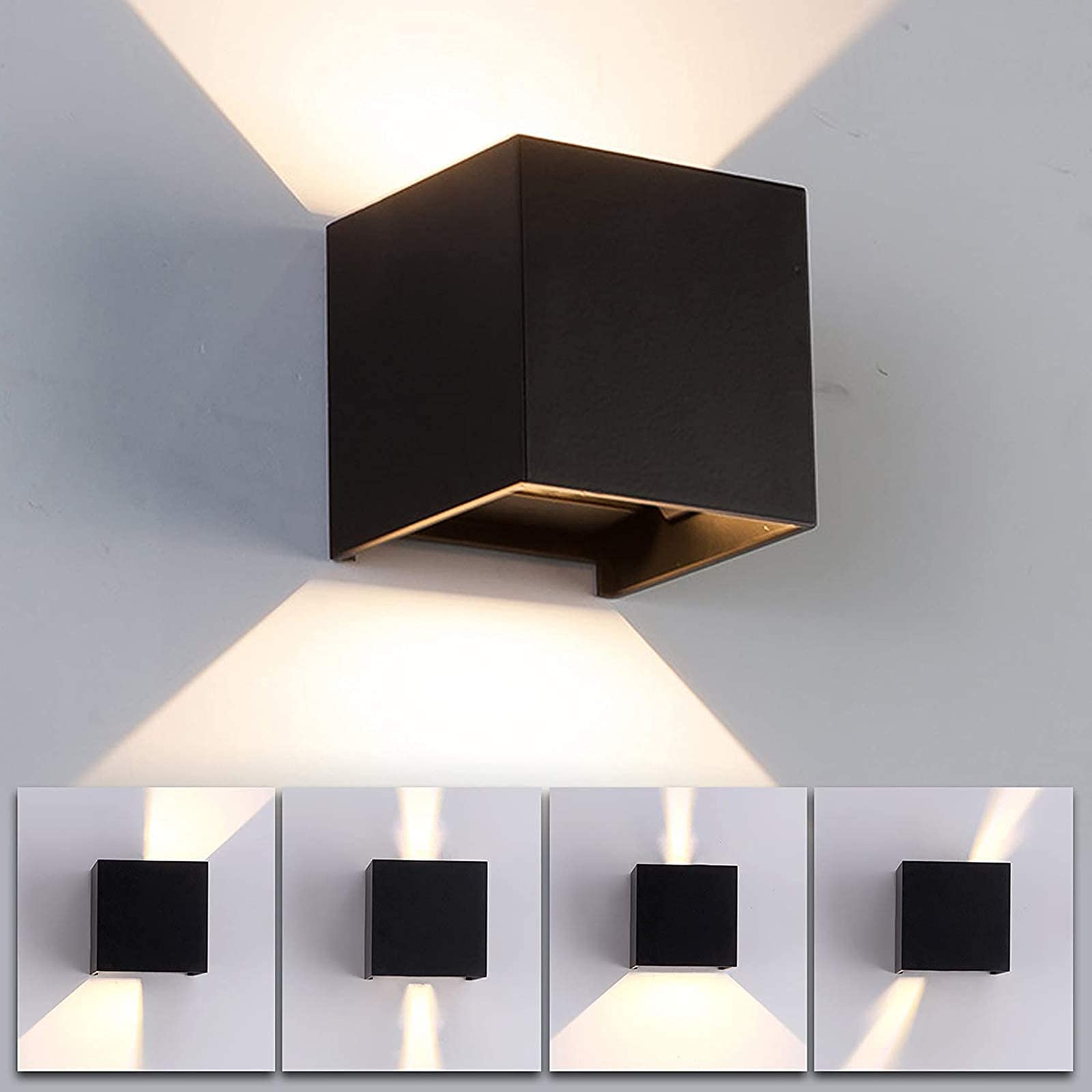 2 Pezzi Applique da parete Esterno Lampada da Parete LED Interno Nero 6W Bianco Naturale 4000K IP65 Impermeabile Quadrata Alluminio Lampada Muro su e Giù Regolabile Design Facile Da Installare