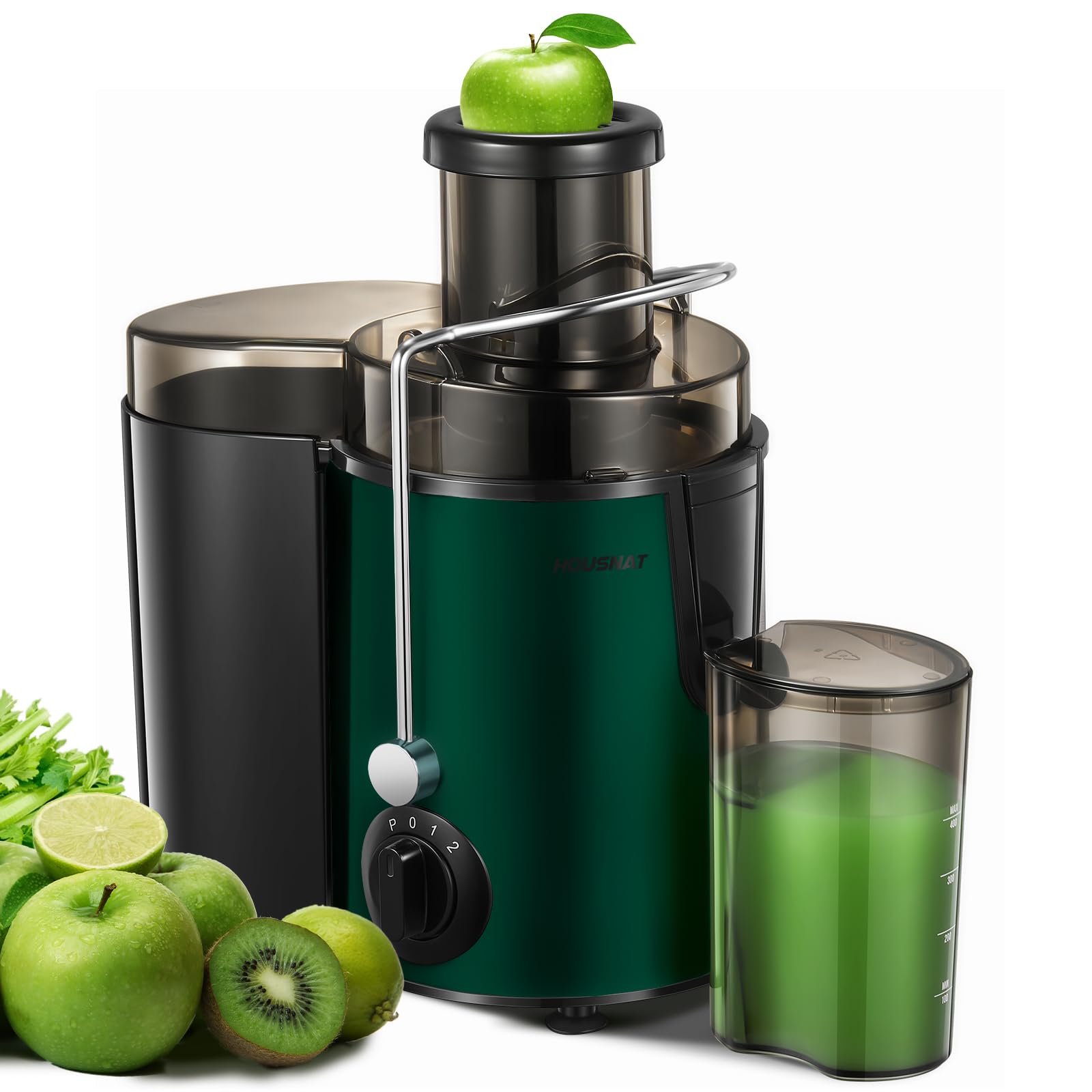 FOHERE Sapcentrifuge voor groenten en fruit van roestvrij staal, 800 W, elektrische citruspers met 2 snelheden en anti-druppelsysteem, 75 mm grote vulschacht, gemakkelijk te reinigen, zilver