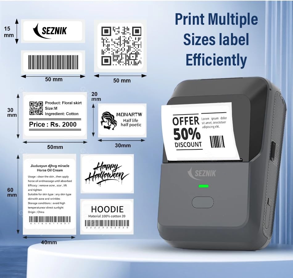 SEZNIK Bluetooth Mini Thermal Label Printer for Business Office Home Students | Inkless Thermal Label Printer | Mobile, Desktop Compatible | 58 mm... - Image 4