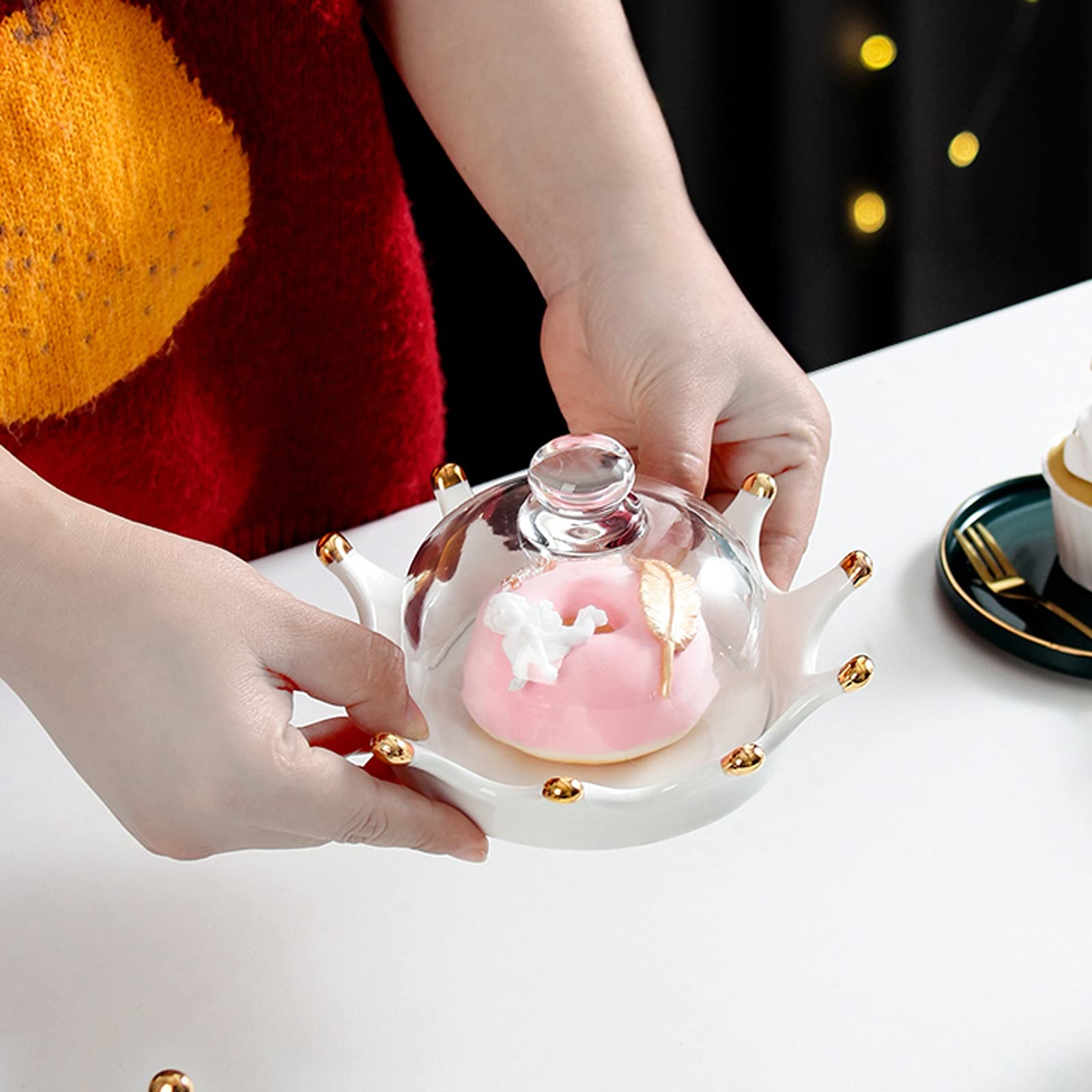 OFFSCH Dessert Tablett Set Mit Glasdeckel - Stylische Aufbewahrung Für Kuchen & Süßigkeiten