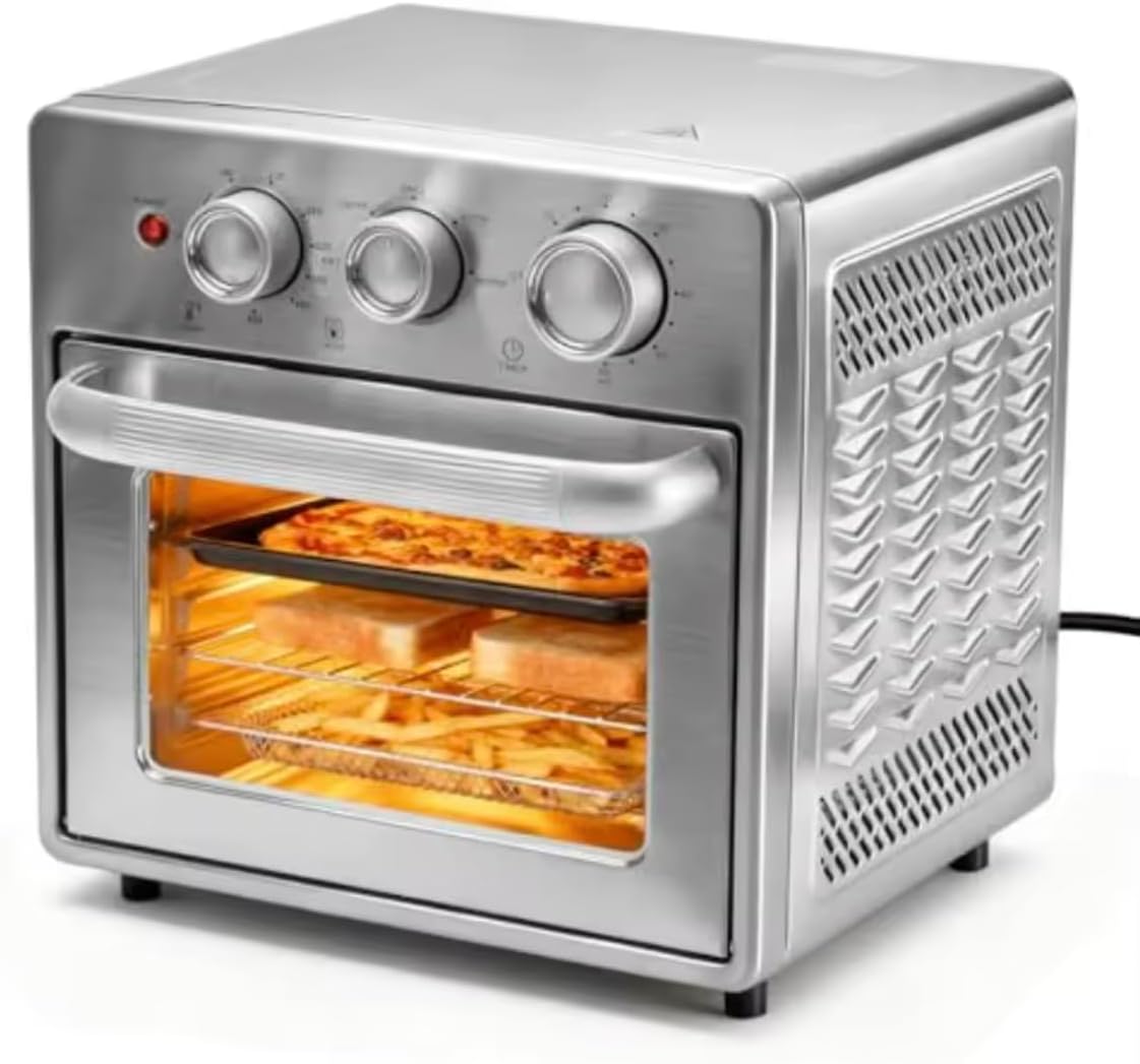 Air Fryer Toaster Oven Combo, 16.9 Qt, 5-in-1 Countertop Oven, Stainless Steel, up to 450°F, with Baking Pan, Air Fry Basket, Wire Rack