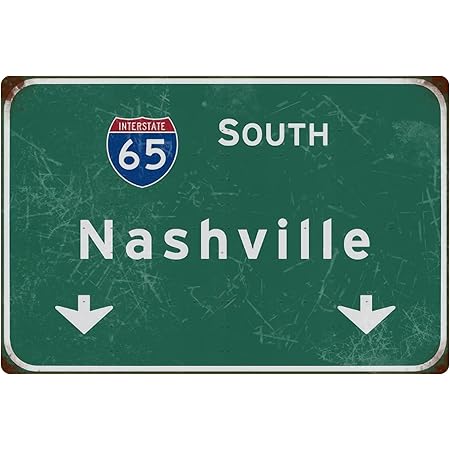 BakaevsmTin Sign Vintage South Nashville Intercontinental 65 Highway Sign Metal Painting Bar Club Restaurant Cafe Wall Decoration 16x12 Inches